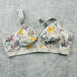 Cacique Lane Bryant Unlined No-Wire Bra Wireless  Cotton Gray Floral Sz 48D